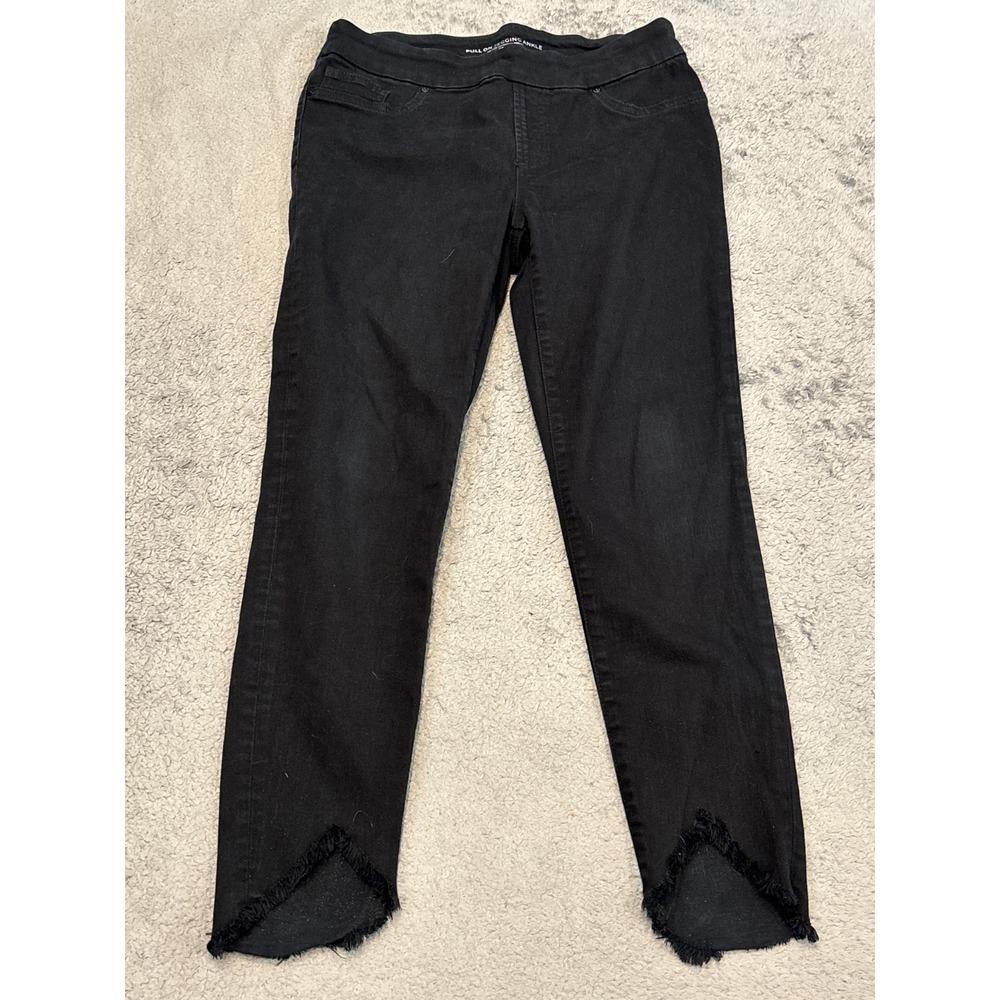 Chico's Pull On Jegging Ankle Pants Size 0R Black Frayed Hem Stretch Casual Jean
